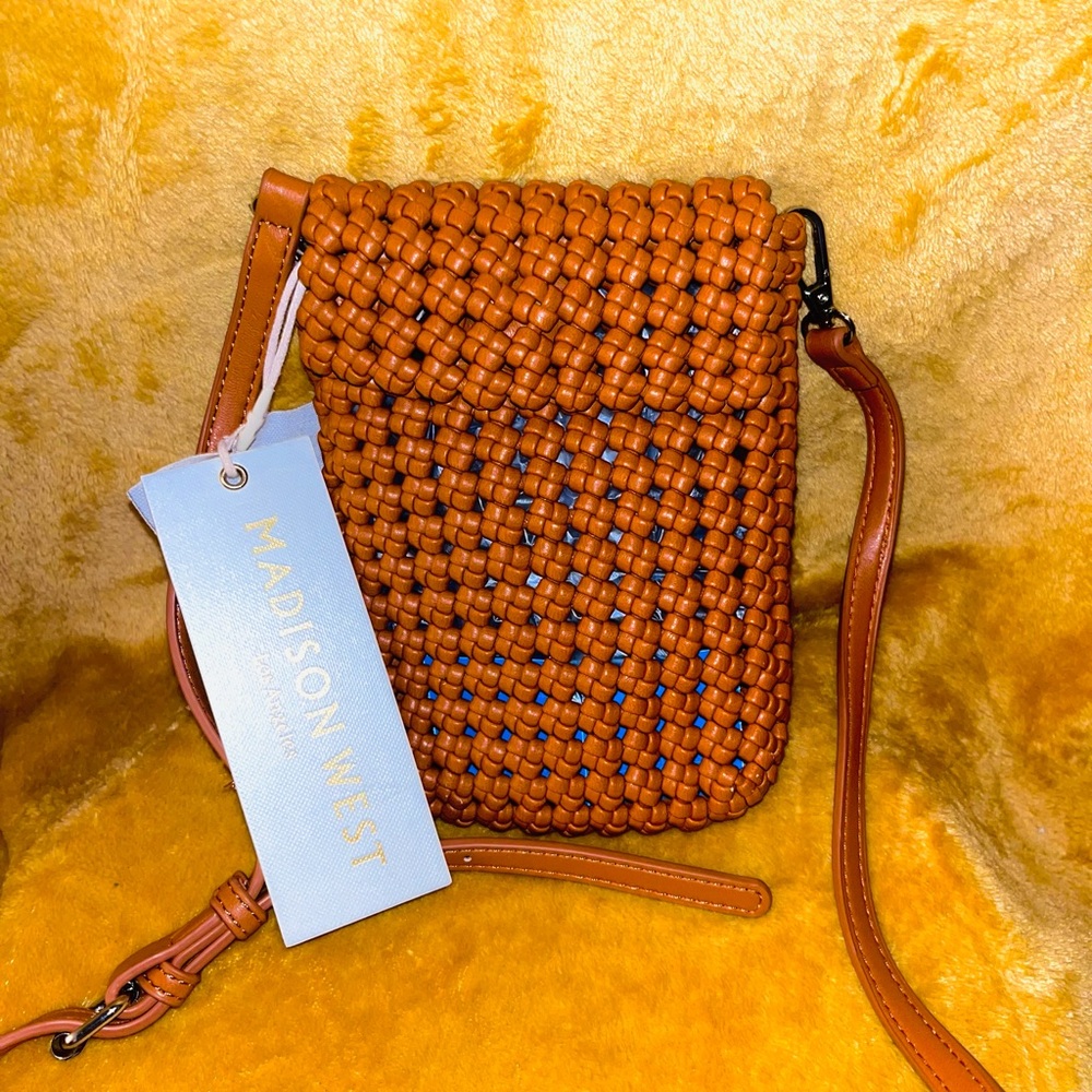 Madison West Terracotta Woven Crossbody Bag
